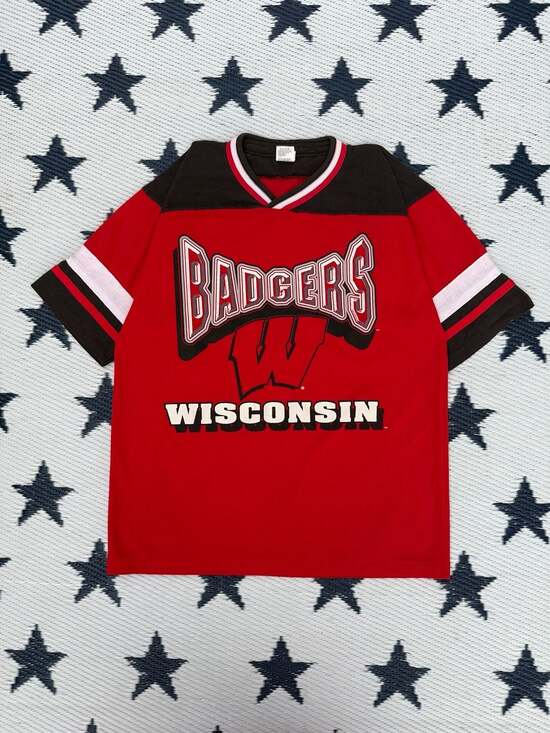 Scrimmage Tops - Vintage Scrimmage Wisconsin Badgers V-Neck Jersey Tee 14/16